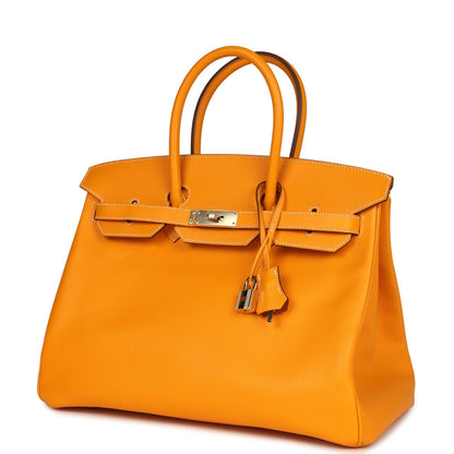 Pre-owned Hermes Birkin 35 Jaune D'or Candy Epsom Permabrass Hardware