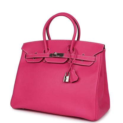 Pre-owned Hermes Birkin 35 Rose Tyrien Candy Epsom Palladium Hardware
