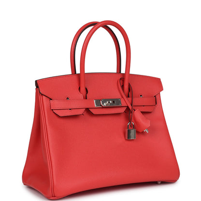 Pre-owned Hermes Birkin 30 Rose Jaipur Epsom Palladium Hardware