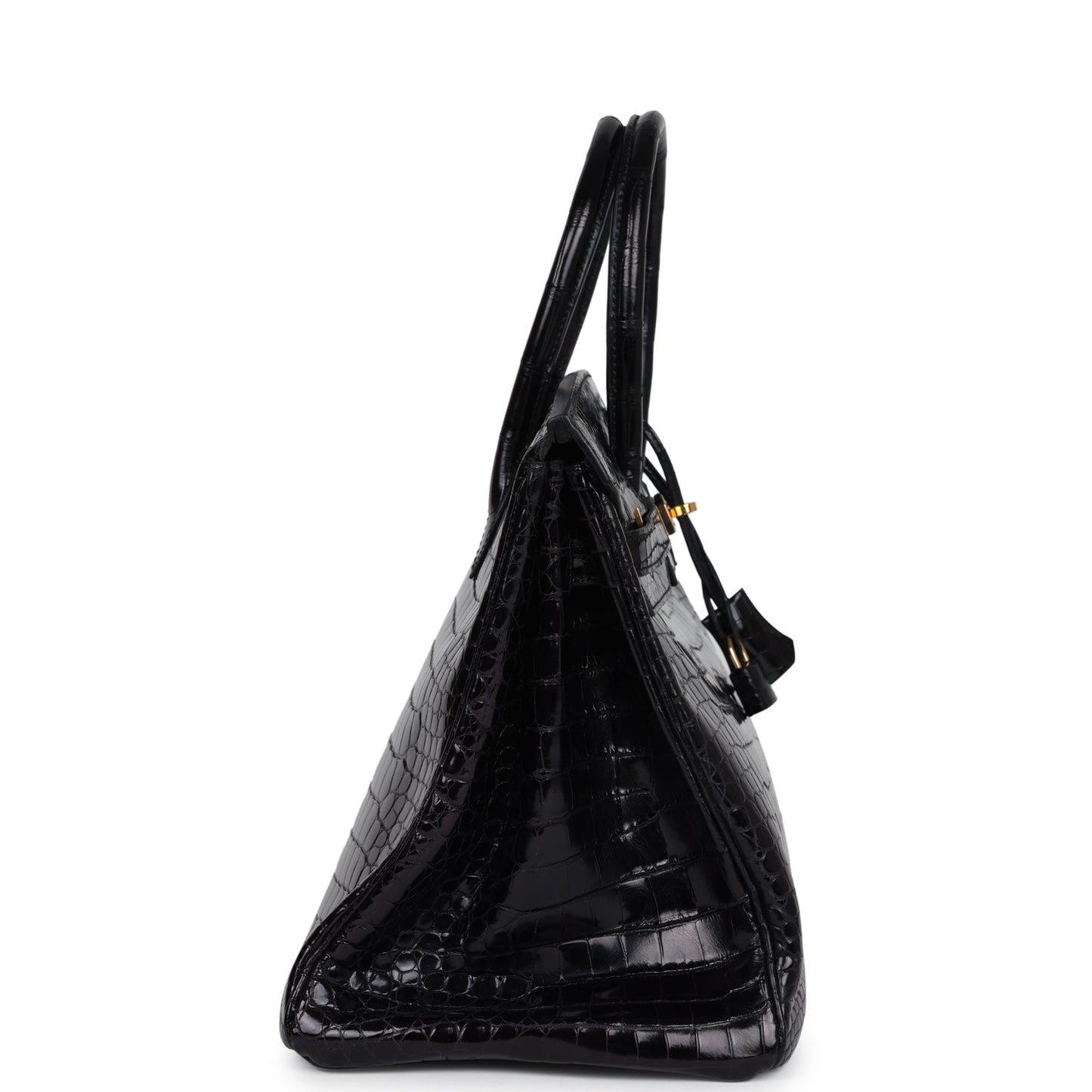 Pre-owned Hermes Birkin 35 Black Shiny Porosus Crocodile Gold Hardware