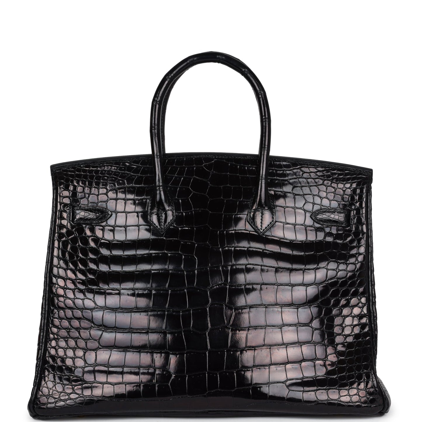 Pre-owned Hermes Birkin 35 Black Shiny Porosus Crocodile Gold Hardware