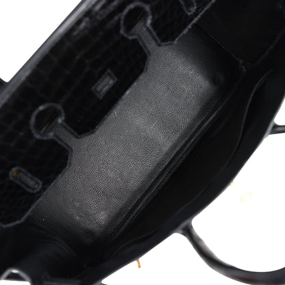 Pre-owned Hermes Birkin 35 Black Shiny Porosus Crocodile Gold Hardware