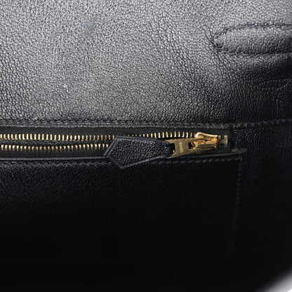 Pre-owned Hermes Birkin 35 Black Shiny Porosus Crocodile Gold Hardware