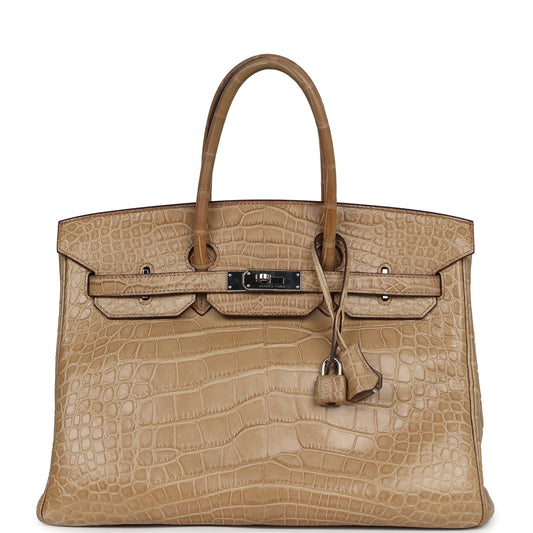Pre-owned Hermes Birkin 35 Poussiere Matte Alligator Palladium Hardware
