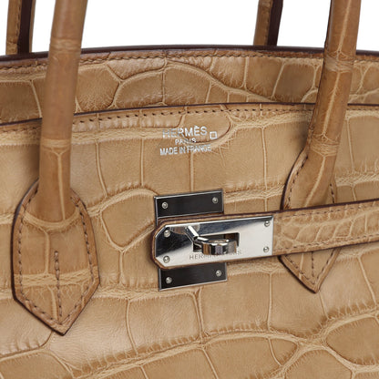 Pre-owned Hermes Birkin 35 Poussiere Matte Alligator Palladium Hardware