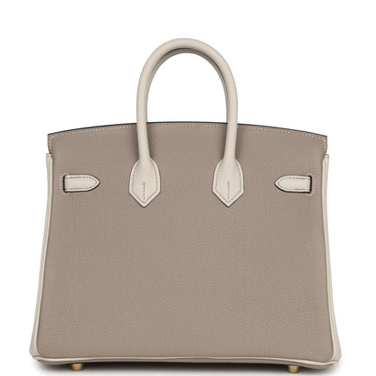 Hermes Special Order (HSS) Birkin 25 Gris Asphalte and Craie Togo Brushed Gold Hardware