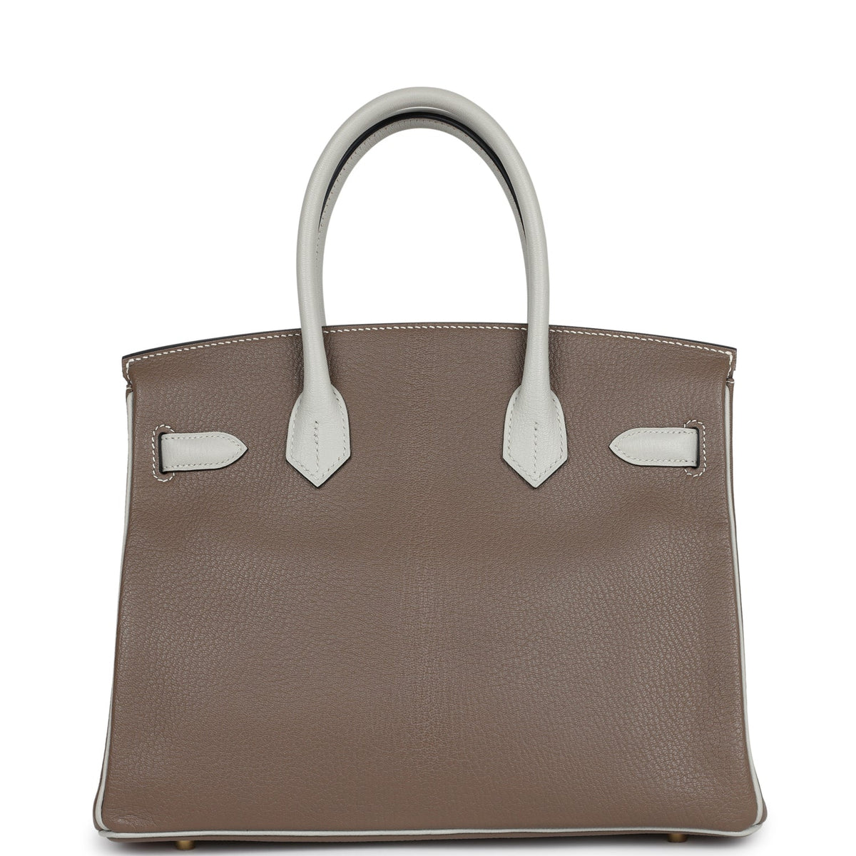Pre-owned Hermes Special Order (HSS) Birkin 30 Etoupe and Gris Perle Chevre Brushed Gold Hardware