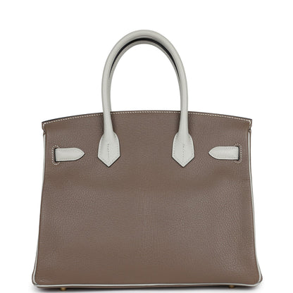 Pre-owned Hermes Special Order (HSS) Birkin 30 Etoupe and Gris Perle Chevre Brushed Gold Hardware