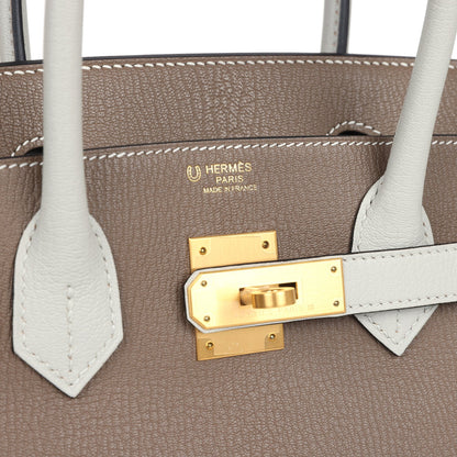 Pre-owned Hermes Special Order (HSS) Birkin 30 Etoupe and Gris Perle Chevre Brushed Gold Hardware