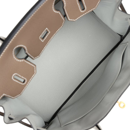 Pre-owned Hermes Special Order (HSS) Birkin 30 Etoupe and Gris Perle Chevre Brushed Gold Hardware