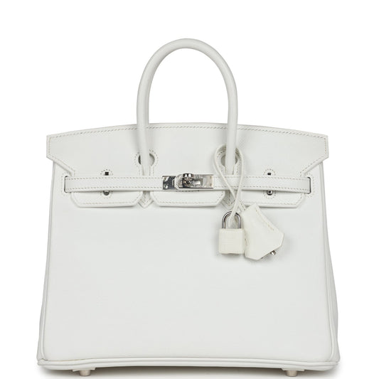 Pre-owned Hermes Birkin 25 White Epsom Palladium Hardware