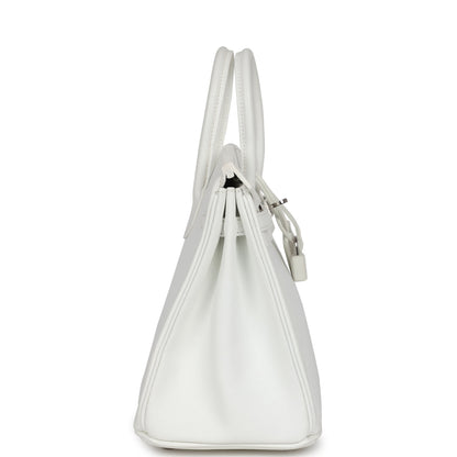 Pre-owned Hermes Birkin 25 White Epsom Palladium Hardware