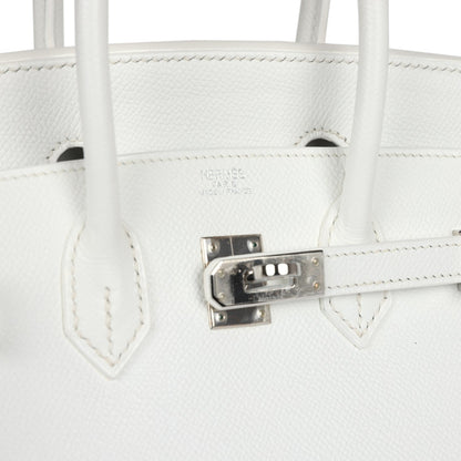 Pre-owned Hermes Birkin 25 White Epsom Palladium Hardware