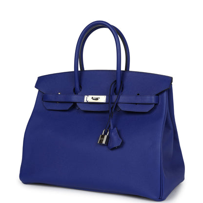 Pre-owned Hermes Birkin 35 Bleu Electric Epsom Palladium Hardware