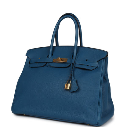 Pre-owned Hermes Birkin 35 Bleu de Galice Togo Gold Hardware