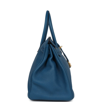 Pre-owned Hermes Birkin 35 Bleu de Galice Togo Gold Hardware