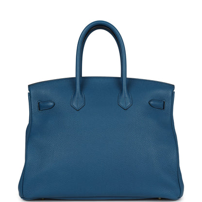Pre-owned Hermes Birkin 35 Bleu de Galice Togo Gold Hardware