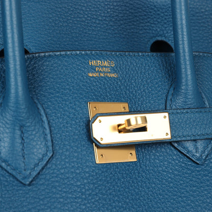 Pre-owned Hermes Birkin 35 Bleu de Galice Togo Gold Hardware