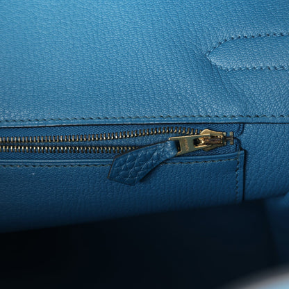 Pre-owned Hermes Birkin 35 Bleu de Galice Togo Gold Hardware