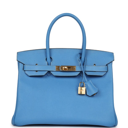 Pre-owned Hermes Birkin 30 Bleu Paradise Epsom Gold Hardware