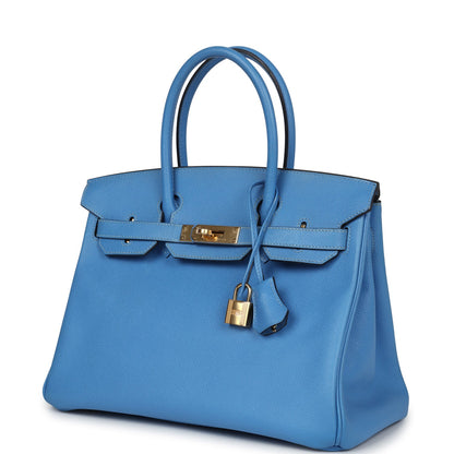 Pre-owned Hermes Birkin 30 Bleu Paradise Epsom Gold Hardware