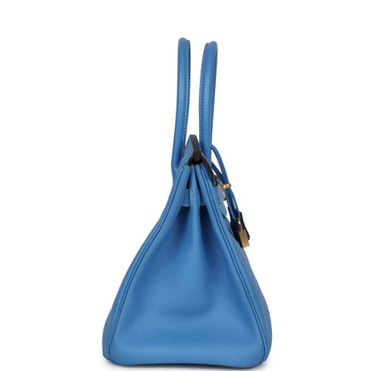 Pre-owned Hermes Birkin 30 Bleu Paradise Epsom Gold Hardware