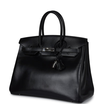 Pre-owned Hermes Birkin 35 Black Box Palladium Hardware