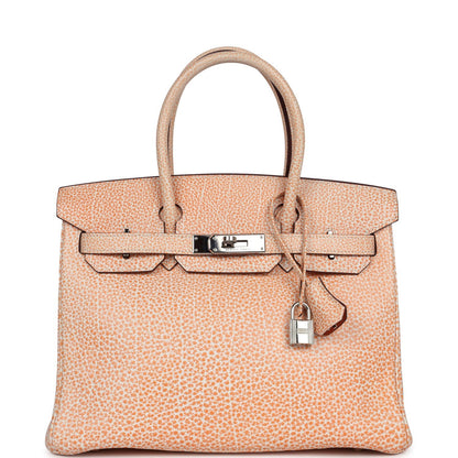 Vintage Hermes Birkin 30 Orange Dalmatian Buffalo Palladium Hardware