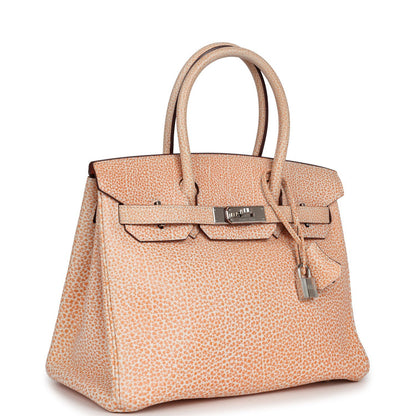 Vintage Hermes Birkin 30 Orange Dalmatian Buffalo Palladium Hardware