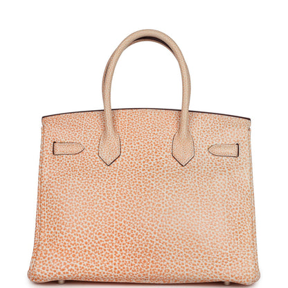 Vintage Hermes Birkin 30 Orange Dalmatian Buffalo Palladium Hardware