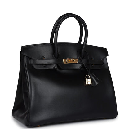 Vintage Hermes Birkin 35 Black Box Gold Hardware