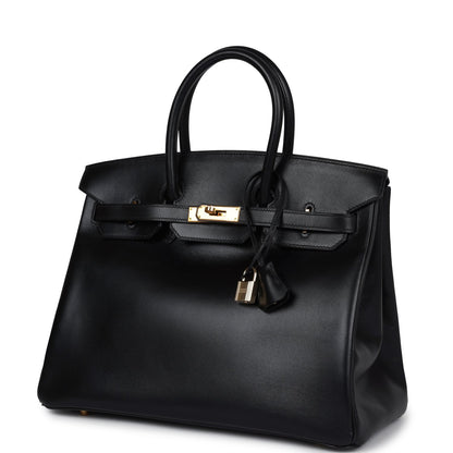 Vintage Hermes Birkin 35 Black Box Gold Hardware