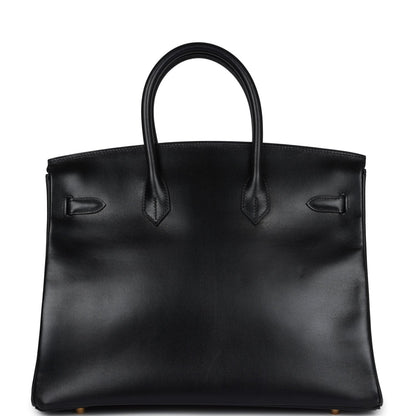 Vintage Hermes Birkin 35 Black Box Gold Hardware
