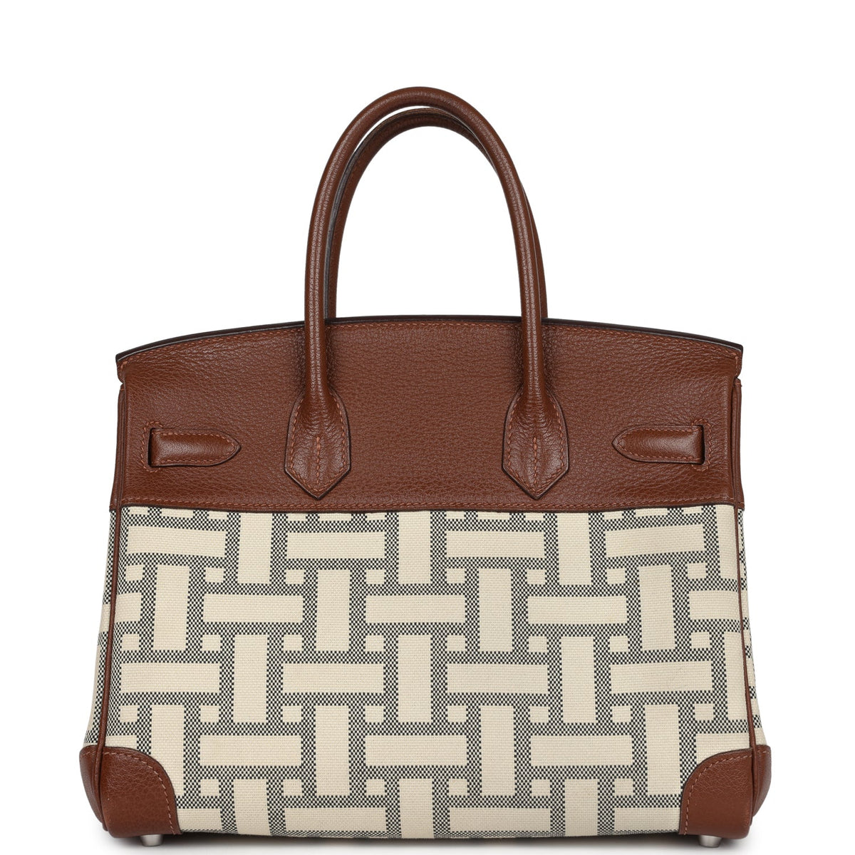Pre-owned Hermes Birkin 30 Marron D'Inde Buffalo and Mosaique Canvas Palladium Hardware