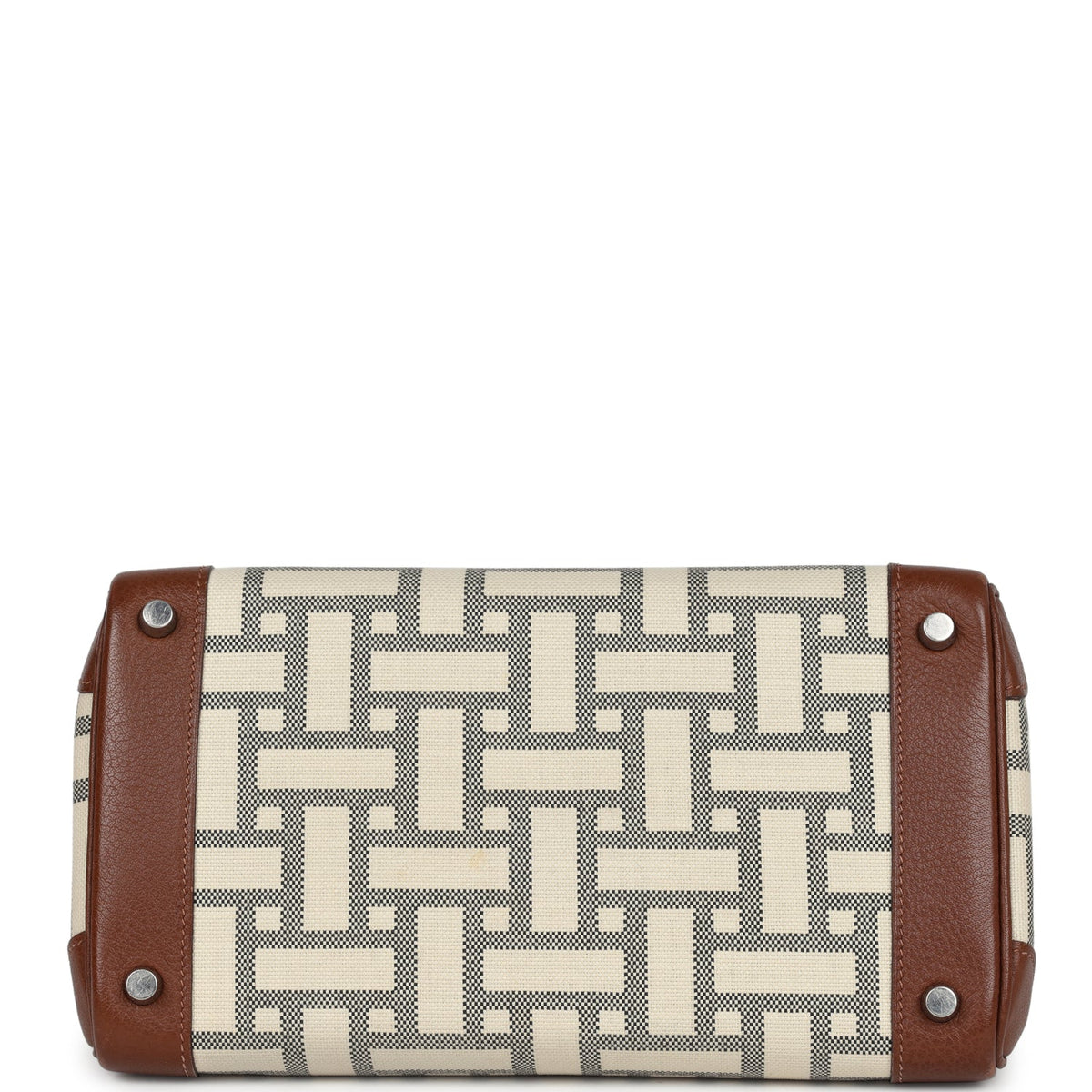 Pre-owned Hermes Birkin 30 Marron D'Inde Buffalo and Mosaique Canvas Palladium Hardware