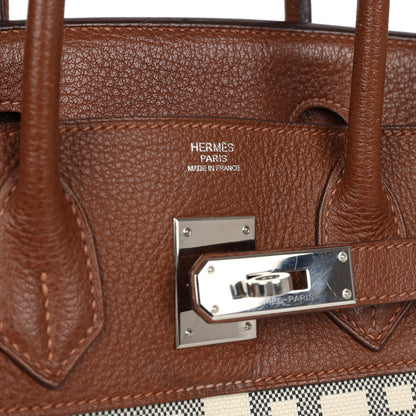 Pre-owned Hermes Birkin 30 Marron D'Inde Buffalo and Mosaique Canvas Palladium Hardware