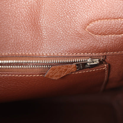 Pre-owned Hermes Birkin 30 Marron D'Inde Buffalo and Mosaique Canvas Palladium Hardware