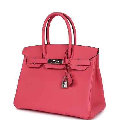 Pre-owned Hermes Birkin 30 Rose Azalee Epsom Palladium Hardware