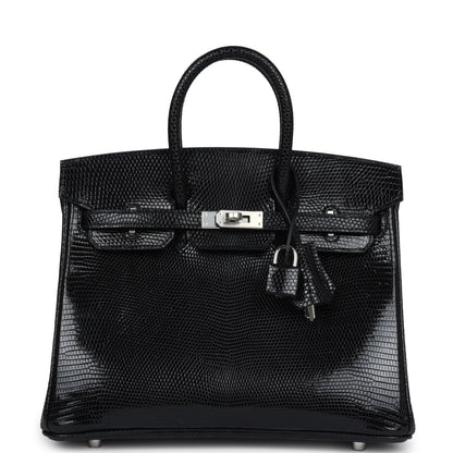 Hermes Birkin 25 Black Shiny Varanus Niloticus Lizard Palladium Hardware