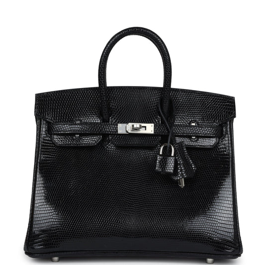 Hermes Birkin 25 Black Shiny Varanus Niloticus Lizard Palladium Hardware