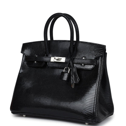 Hermes Birkin 25 Black Shiny Varanus Niloticus Lizard Palladium Hardware