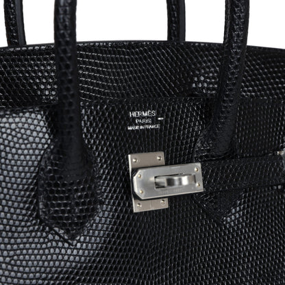 Hermes Birkin 25 Black Shiny Varanus Niloticus Lizard Palladium Hardware