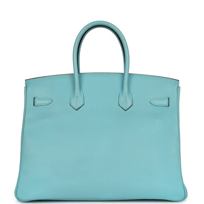 Pre-owned Hermes Birkin 35 Bleu Atoll Epsom Gold Hardware