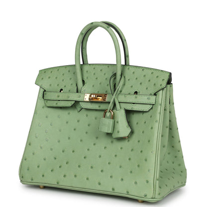 Hermes Birkin 25 Vert Criquet Ostrich Gold Hardware