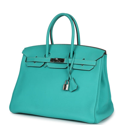 Pre-owned Hermes Birkin 35 Lagon Togo Palladium Hardware