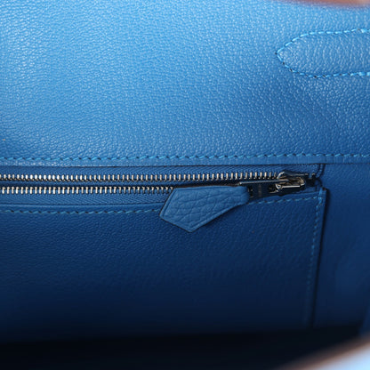 Pre-owned Hermes Birkin 35 Mykonos Clemence Palladium Hardware