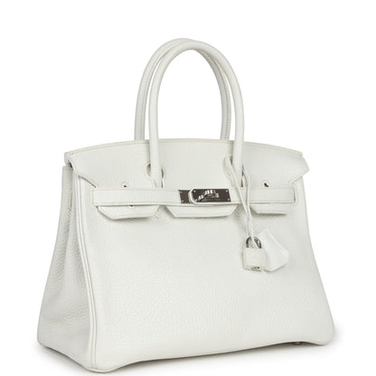 Pre-owned Hermes Birkin 30 White Clemence Palladium Hardware