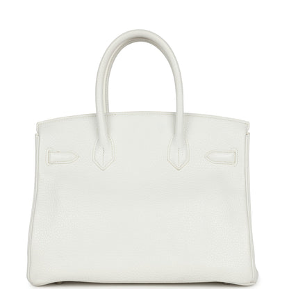 Pre-owned Hermes Birkin 30 White Clemence Palladium Hardware