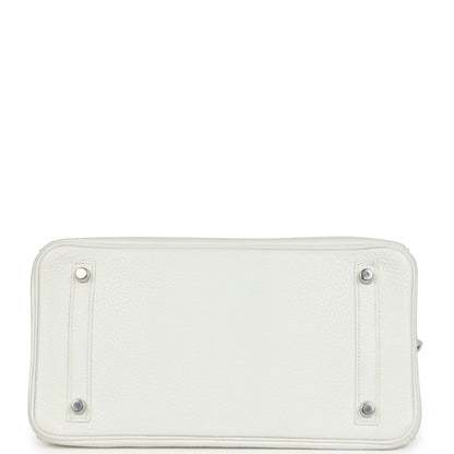Pre-owned Hermes Birkin 30 White Clemence Palladium Hardware