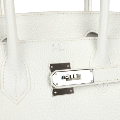 Pre-owned Hermes Birkin 30 White Clemence Palladium Hardware